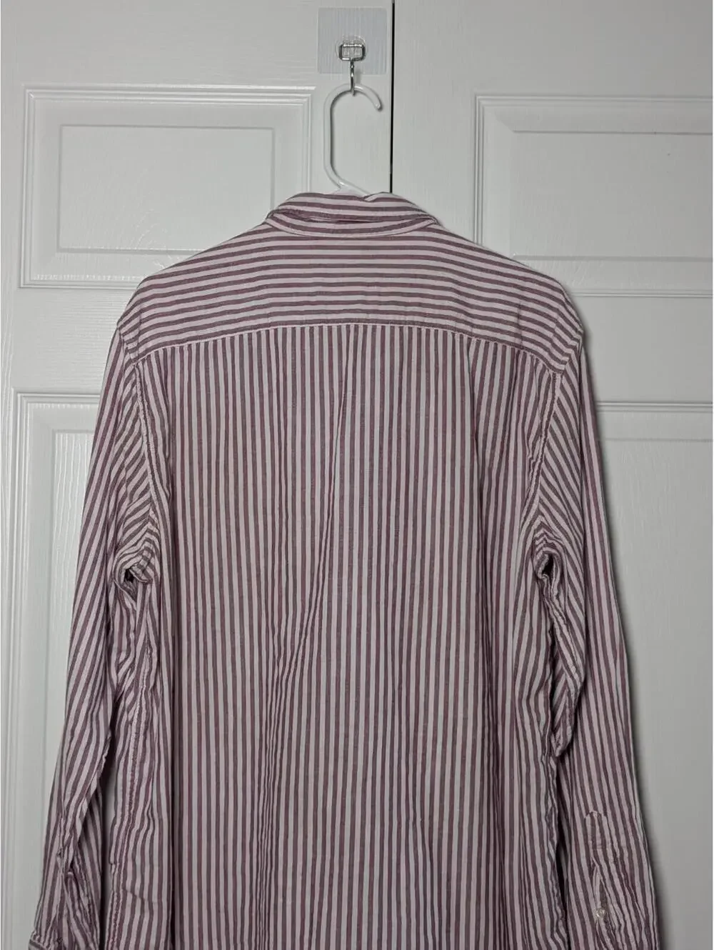 Banana Republic Men's Untucked Slim Fit Button Down Shirt Pink White Stripe XL